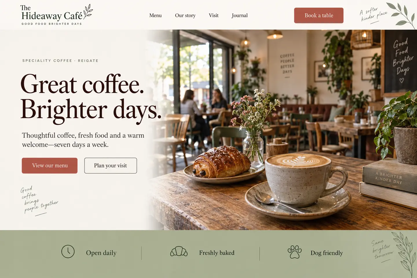 The Hideaway Café fictional website concept