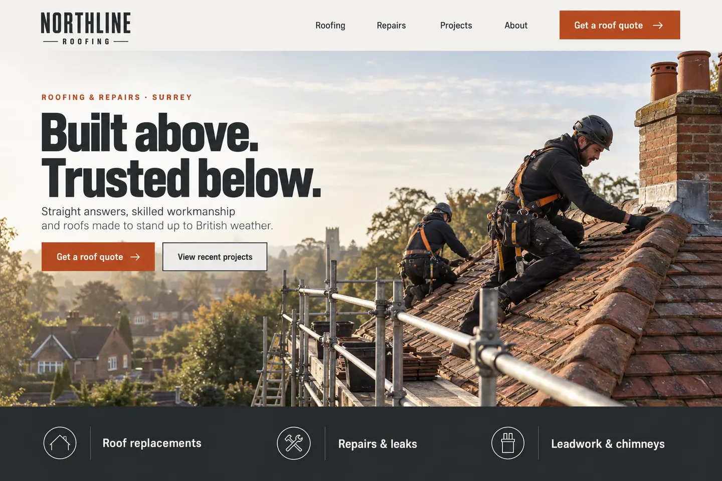 Northline Roofing fictional website concept
