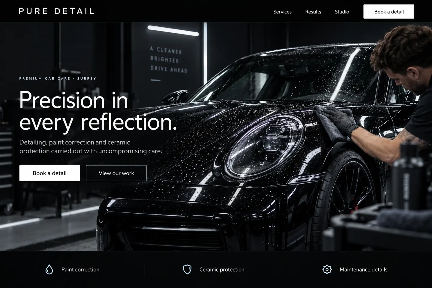 Pure Detail Valeting fictional website concept