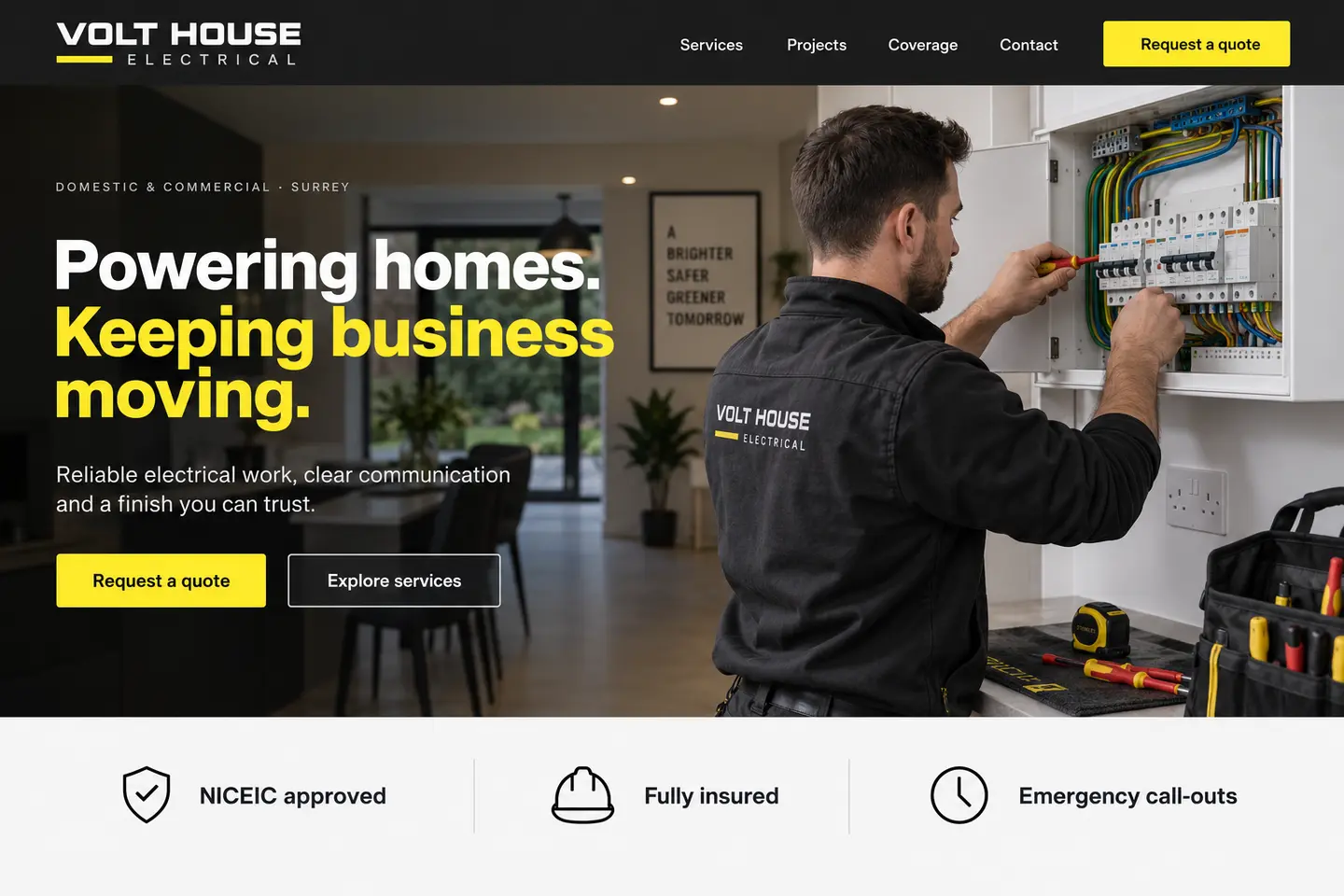 Volt House Electrical fictional website concept